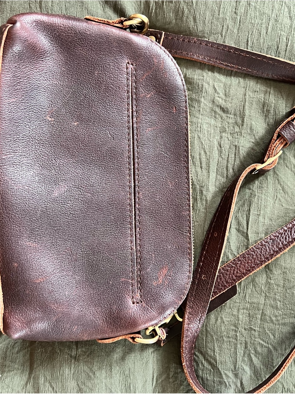 Portland Leather Dark Brown Crossbody Bag with Brass Hardware - Picture 5 of 8